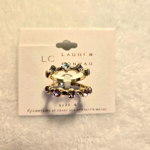 Lauren Conrad New Set of Two Fashion Rings Gold Tone Pink/Blue Stones Size 9